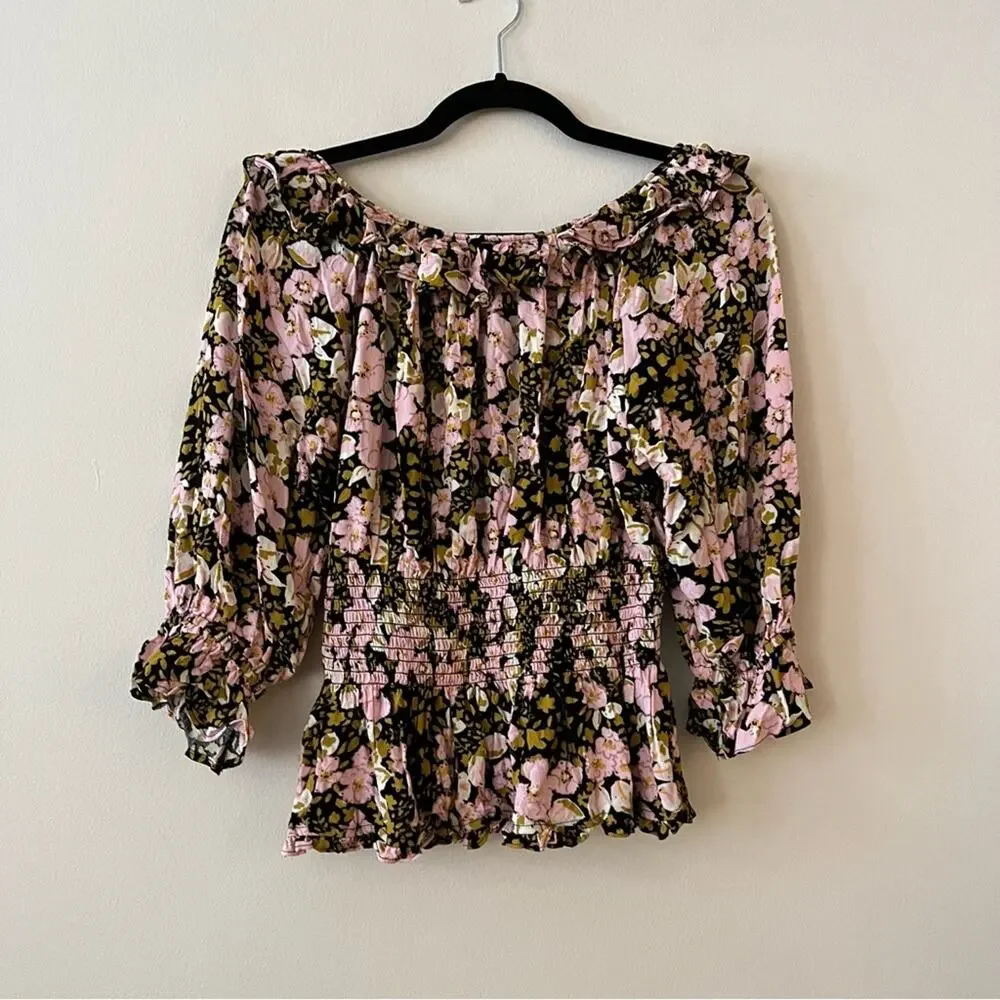 People Sweet Memories Floral Puff Sleeve Blouse